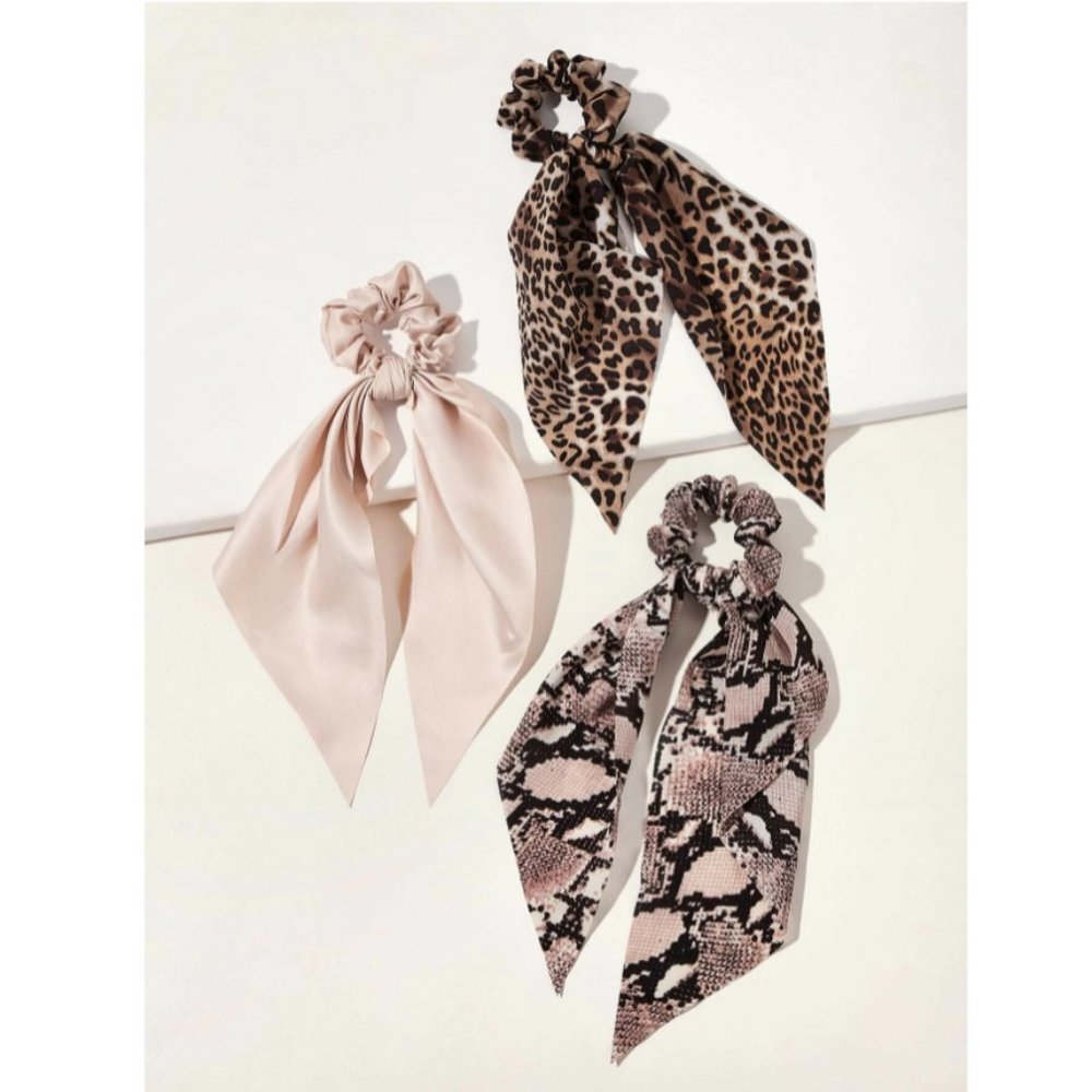 3pcs animal print scrunchie scarf